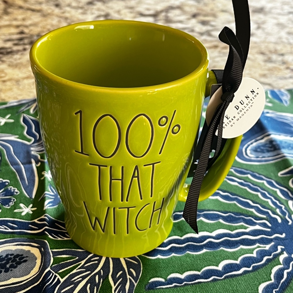 NEW Rae Dunn Ceramic Witchy Green 16oz Mug “100% That Witch”
